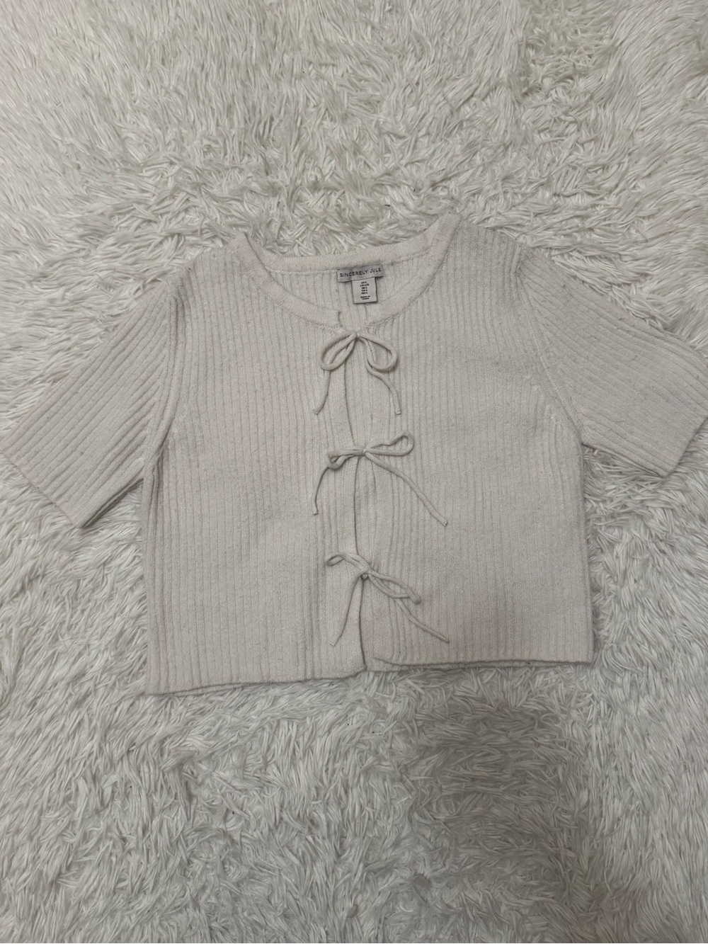 Sincerely Jules Cream Ribbed Tie-Front Sweater Top